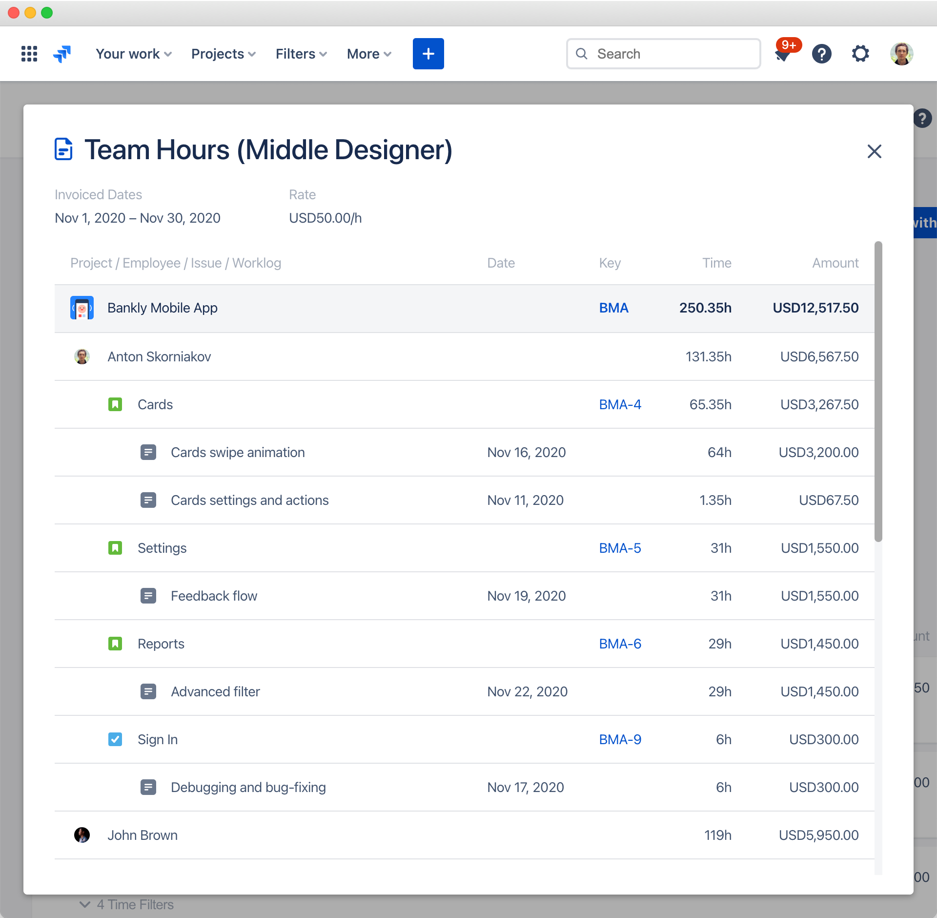 jira client facing time reports