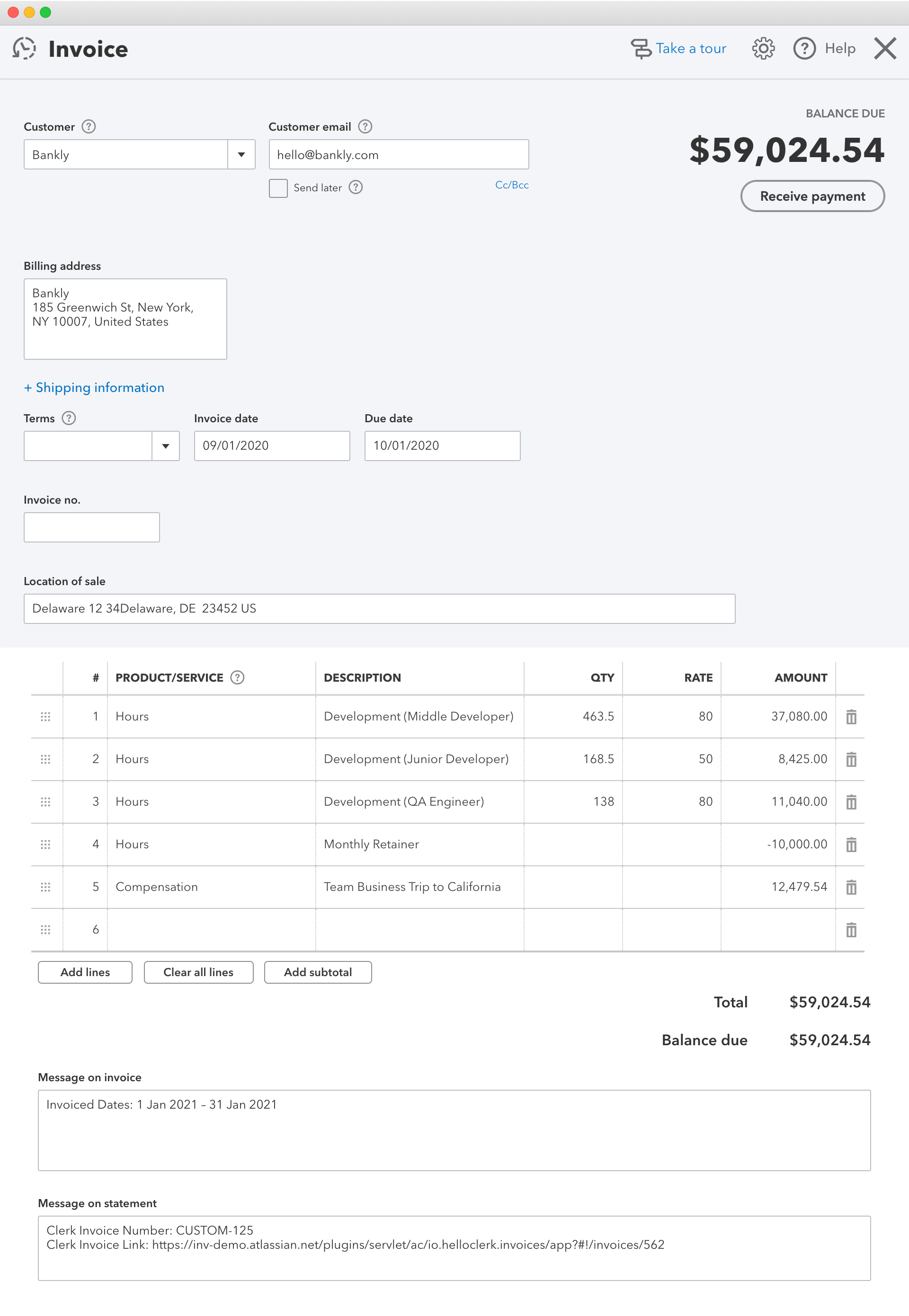 quickbooks online invoice