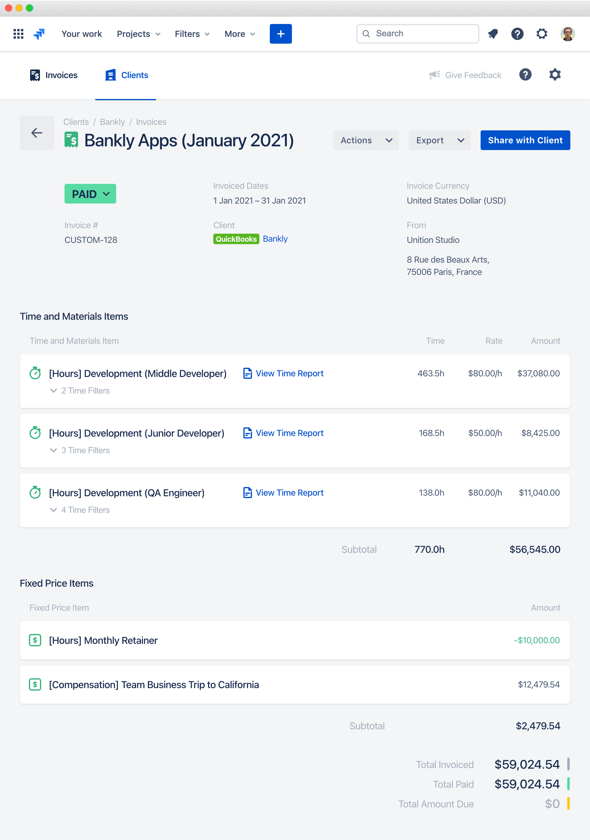 Quickbooks Online Integration Clerk Invoices And Reports For Jira